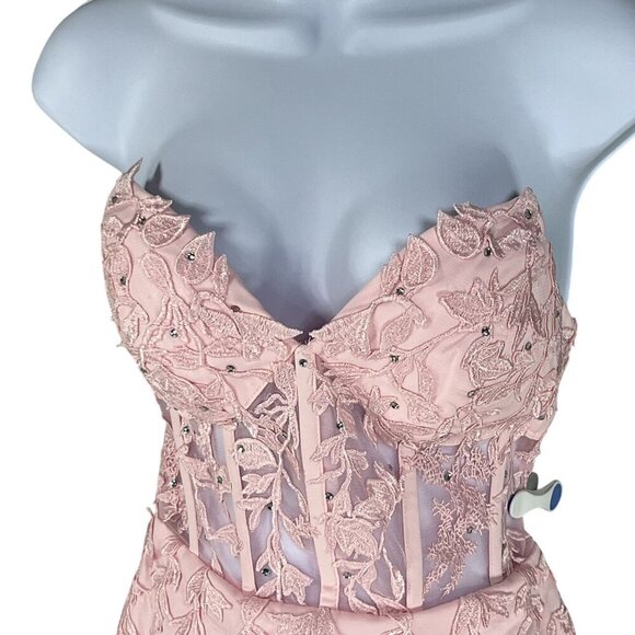 Wedding Apparel NWT Womens 2 Baby Pink Floral Lace Corset Mini Dress Coquette - Picture 8 of 16